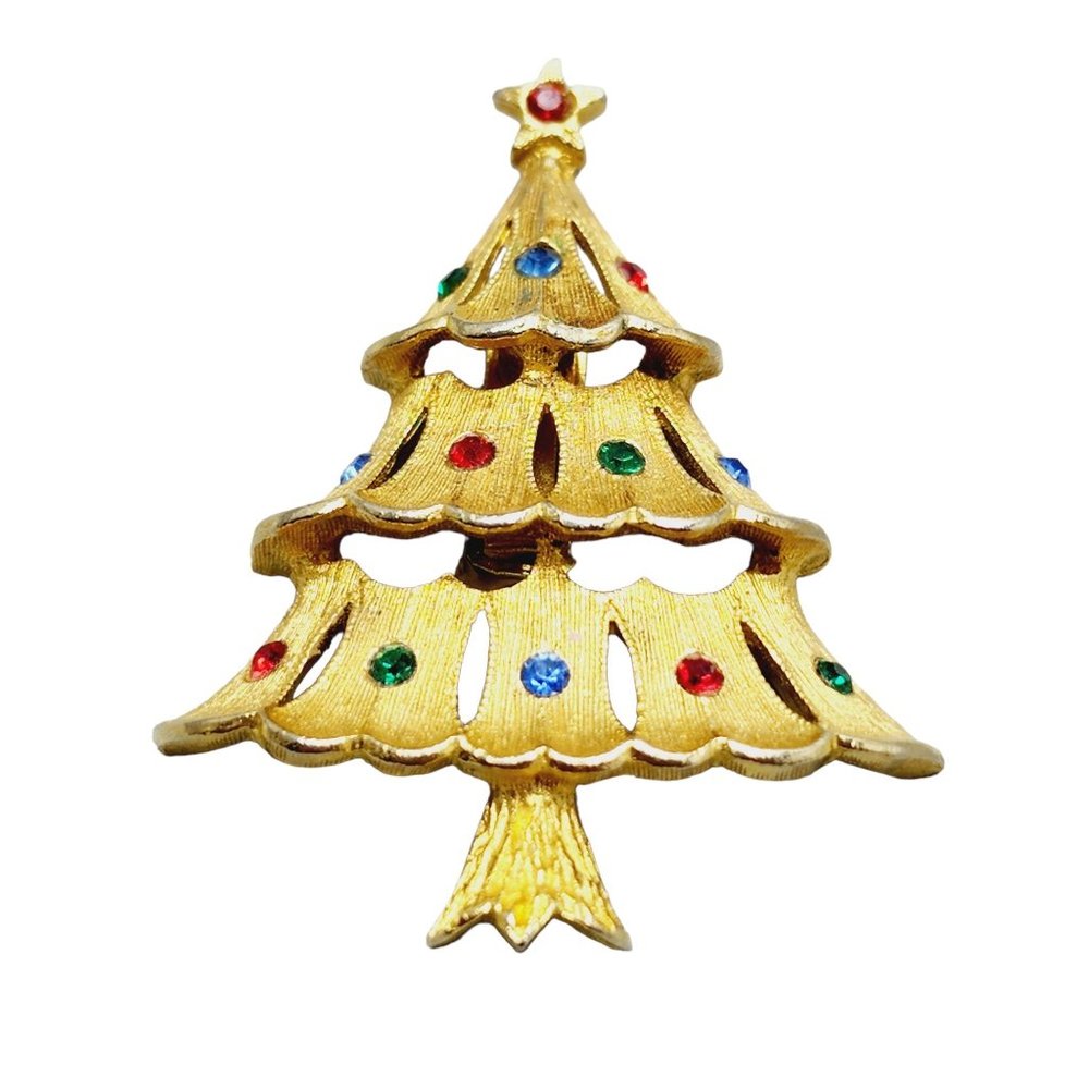 Vintage Signed JJ Christmas Tree Brooch (A1331)